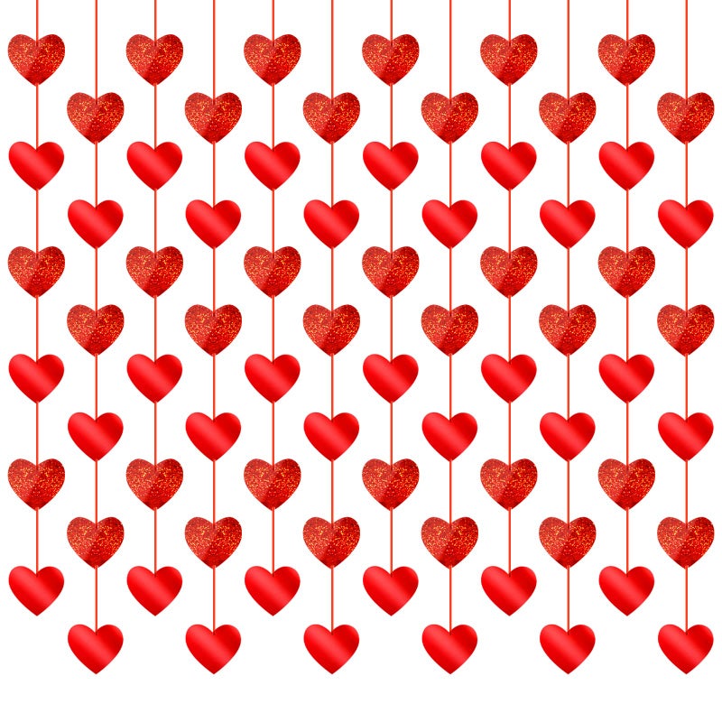 Peclek 72 Pcs Red Hearts Banner Garland - NO DIY Required - Valentines Day Red Heart PVC Hanging String Garland for Valentine's Day Decorations Wedding Anniversary Birthday Party Supplies - Image 1