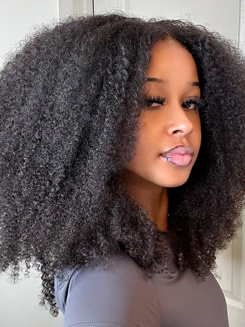 ISEE Wear and Go Glueless Wig Afro Kinky Curly Lace Front Wigs Human Hair 7x5 HD Lace Afro Curly Wigs for Women Lace Pre Cut Glueless Wigs Human Hair Pre Plucked 18 Inch - Image 2