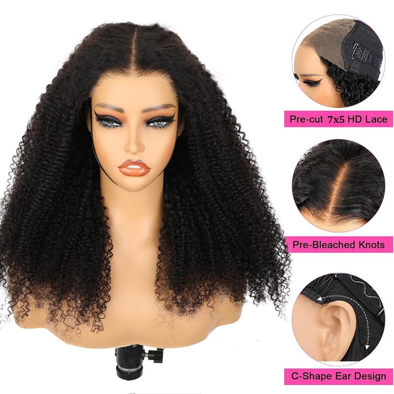 ISEE Wear and Go Glueless Wig Afro Kinky Curly Lace Front Wigs Human Hair 7x5 HD Lace Afro Curly Wigs for Women Lace Pre Cut Glueless Wigs Human Hair Pre Plucked 18 Inch - Image 3