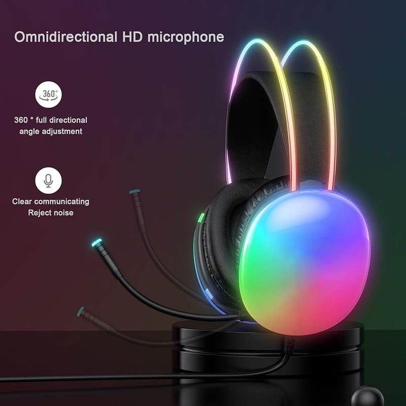 Drfeify X25 PC Gaming Headset with Microphone RGB Rainbow Light Adjustable Headband Wired Over Ear for PC Switch Laptop Black - Image 5