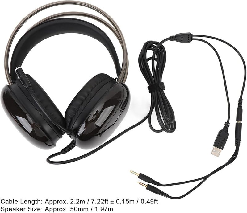 Drfeify X25 PC Gaming Headset with Microphone RGB Rainbow Light Adjustable Headband Wired Over Ear for PC Switch Laptop Black - Image 4