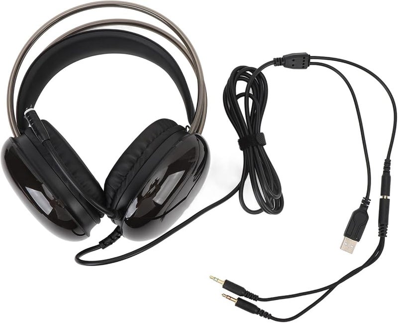 Drfeify X25 PC Gaming Headset with Microphone RGB Rainbow Light Adjustable Headband Wired Over Ear for PC Switch Laptop Black - Image 1