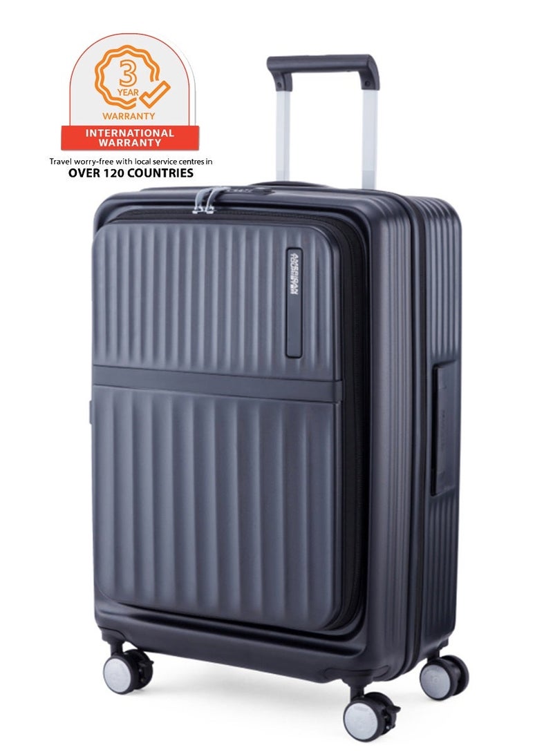 AMERICAN TOURISTER Trento + Suitcase, Check-In Size 68 cm / 25 inch, 4 Spinner Wheels, Hard Top, Polycarbonate, Black|2 In 1 Optimov™ Shock Absorbing Wheels|Book Opening|DuoSaf™ Security Zipper|Expandable|TSA Lock|Waterproof Section - 3 Years International Warranty - Image 1