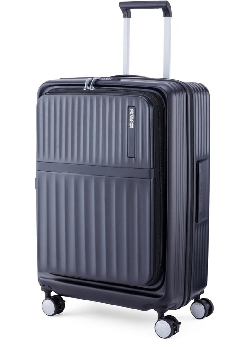 AMERICAN TOURISTER Trento + Suitcase, Check-In Size 68 cm / 25 inch, 4 Spinner Wheels, Hard Top, Polycarbonate, Black|2 In 1 Optimov™ Shock Absorbing Wheels|Book Opening|DuoSaf™ Security Zipper|Expandable|TSA Lock|Waterproof Section - 3 Years International Warranty - Image 2