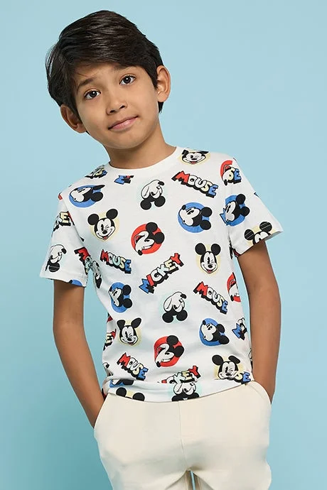 أر أند بي Mickey Mouse Print T-Shirt with Crew Neck and Short Sleeves