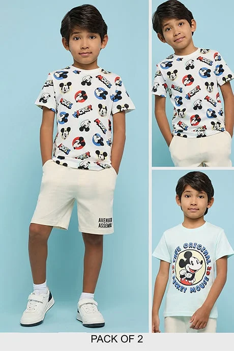 أر أند بي Mickey Mouse Print T-Shirt with Crew Neck and Short Sleeves