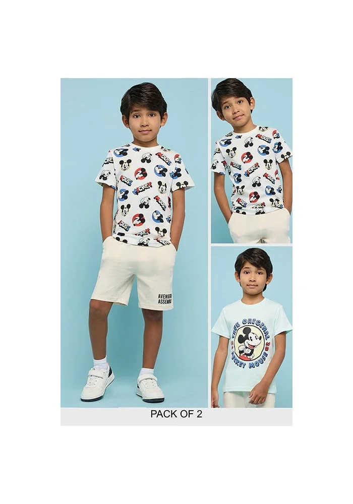 أر أند بي Mickey Mouse Print T-Shirt with Crew Neck and Short Sleeves