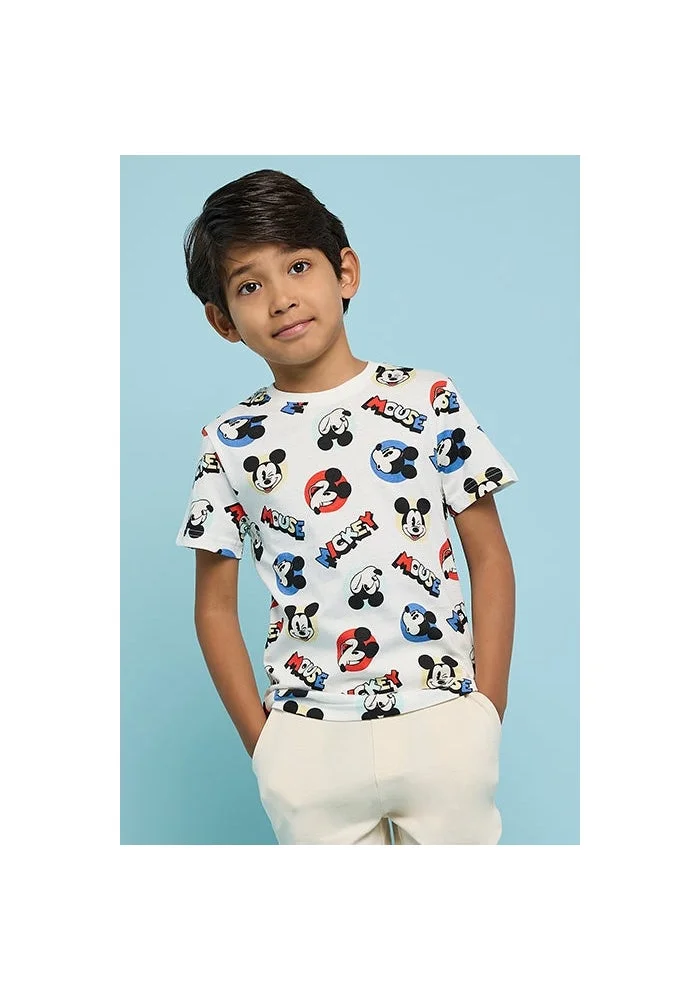 أر أند بي Mickey Mouse Print T-Shirt with Crew Neck and Short Sleeves