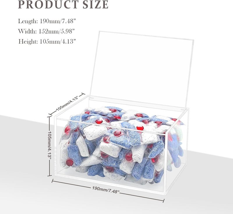 Bigfety Dishwasher Pod Holder Acrylic with Hinged Lid, Modern Style Dishwasher Cleaner Tablets Container Box for Detergent, Clear - Image 2
