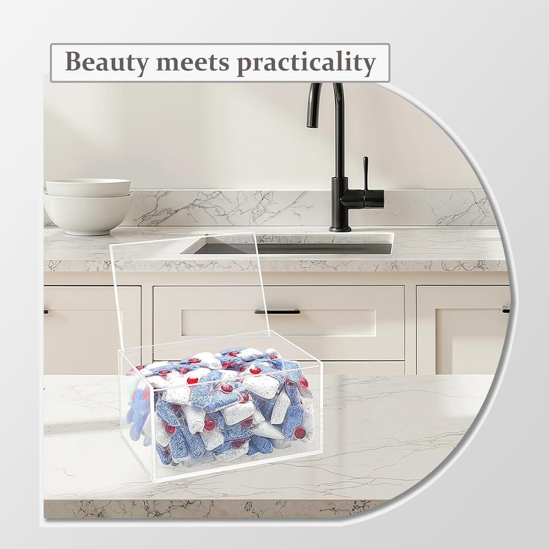Bigfety Dishwasher Pod Holder Acrylic with Hinged Lid, Modern Style Dishwasher Cleaner Tablets Container Box for Detergent, Clear - Image 3