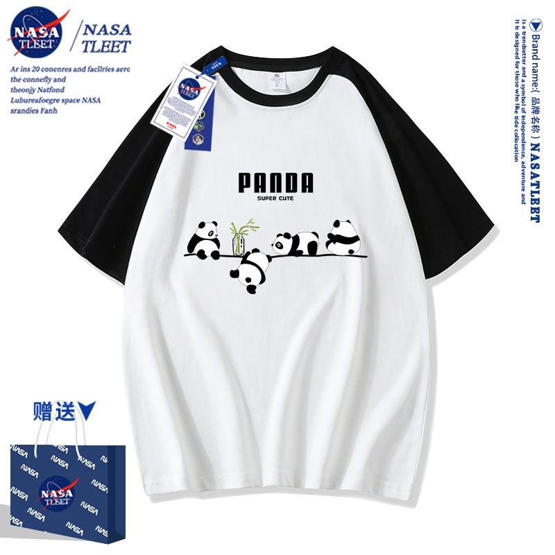Nasa Co-Brand Boy And Boy'S Giant Panda Fashionable National Fashionable All-Match T-Shirt Panda Cotton Top Cool - Image 1