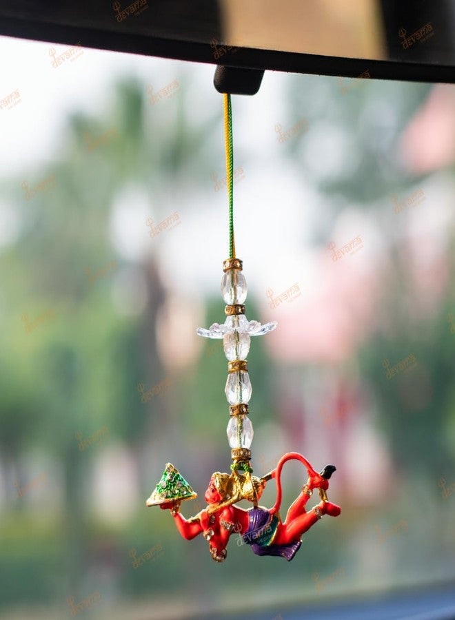 DEVAMA THE DIVINE Brass Lord Hanuman Car Dangler Yantra | Protective Car Hanging Yantra for Safety, Strength & Spiritual Energy | Hanuman Ji Hanging Idol Car/Wall and Door Hanging, Multicolour - Image 3