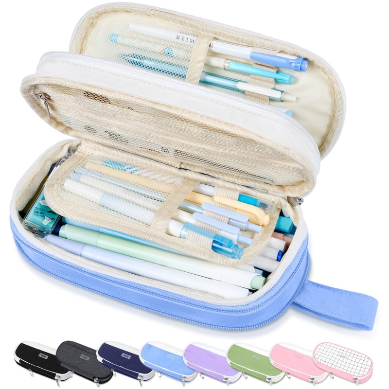 Sooez Large Pencil Case, Expandable Pencil Bag with 5 Compartments, Big Capacity Canvas Pencil Pouch Organizer with Zipper, Portable Stationery Pen Bag, Cute Aesthetic School Supplies For Teen Girls - Image 1