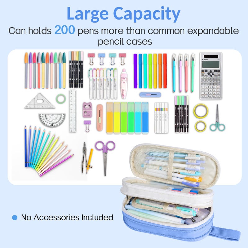 Sooez Large Pencil Case, Expandable Pencil Bag with 5 Compartments, Big Capacity Canvas Pencil Pouch Organizer with Zipper, Portable Stationery Pen Bag, Cute Aesthetic School Supplies For Teen Girls - Image 5