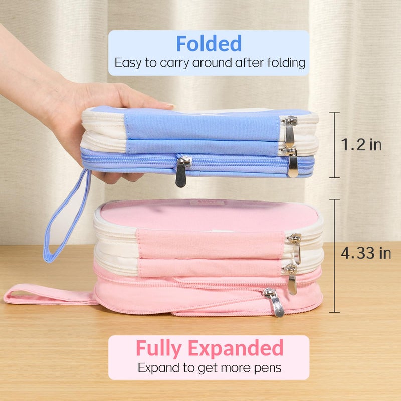 Sooez Large Pencil Case, Expandable Pencil Bag with 5 Compartments, Big Capacity Canvas Pencil Pouch Organizer with Zipper, Portable Stationery Pen Bag, Cute Aesthetic School Supplies For Teen Girls - Image 4