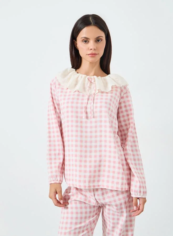 Styli Checkered Top and Straight Pyjama Set