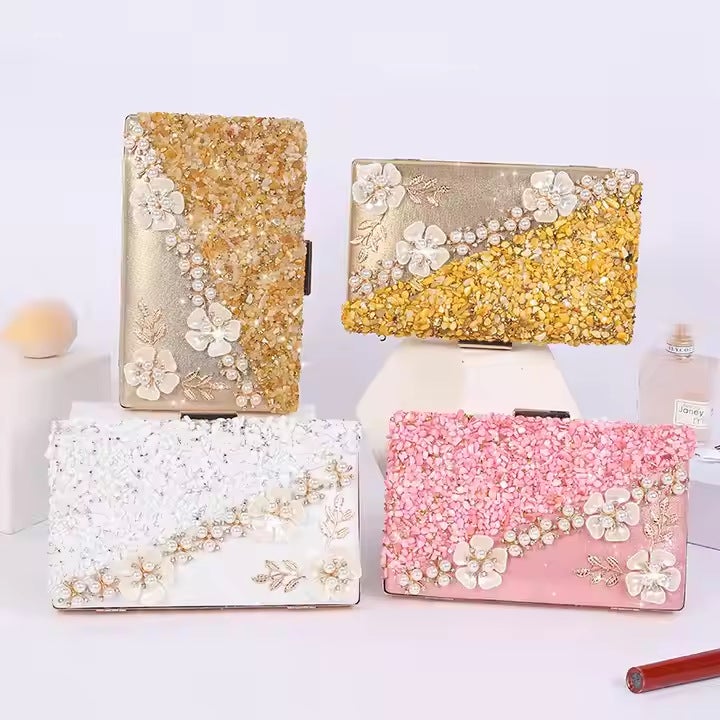 New Fashion Dinner Party Bag Flower Rhinestone Stitching Lady Bridal Sequins Party Bag - Image 2