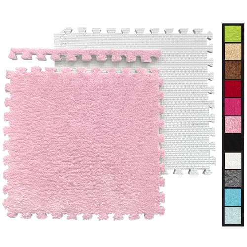 HUIDUO 16 Pcs Carpet Foam Floor Tiles Kids Play Mat Plush Interlocking Carpet Tiles Anti-Slip Soft Protect Baby Foam Mats Replaceable Washable Puzzle Floor Mats for Playroom, Bedroom, Home Decor, 49" x 49" - Image 1