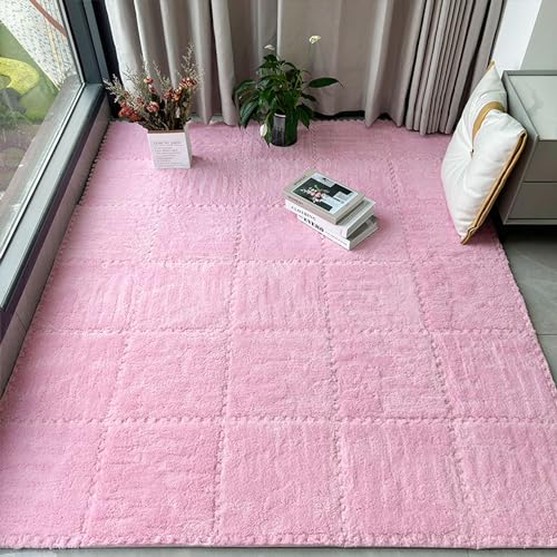 HUIDUO 16 Pcs Carpet Foam Floor Tiles Kids Play Mat Plush Interlocking Carpet Tiles Anti-Slip Soft Protect Baby Foam Mats Replaceable Washable Puzzle Floor Mats for Playroom, Bedroom, Home Decor, 49" x 49" - Image 3