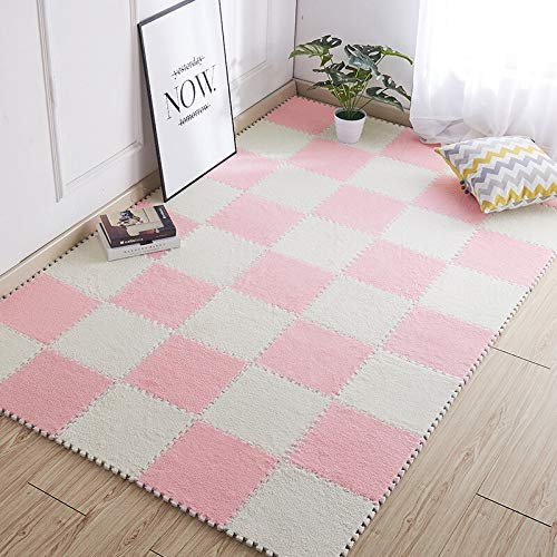 HUIDUO 16 Pcs Carpet Foam Floor Tiles Kids Play Mat Plush Interlocking Carpet Tiles Anti-Slip Soft Protect Baby Foam Mats Replaceable Washable Puzzle Floor Mats for Playroom, Bedroom, Home Decor, 49" x 49" - Image 5