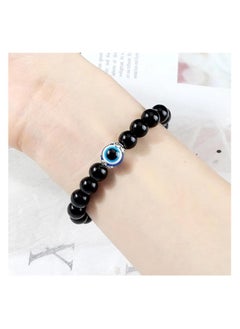 MARIO DRAFTS Black Obsidian Beaded Bracelet, Glass Eye Charm, Unisex Design  - Image 4