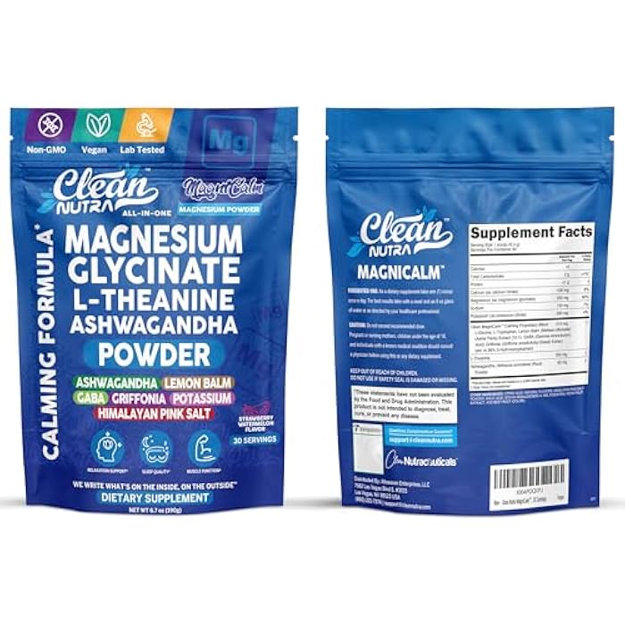 Clean Nutraceuticals Magnesium Glycinate Powder Supplement + L Theanine Ashwagandha Glycine Apigenin Lemon Balm GABA 5HTP Pink Salt Potassium L Tryptophan Calcium | Powdered Sleep Aid Calm Trace Minerals Vitamin - Image 5
