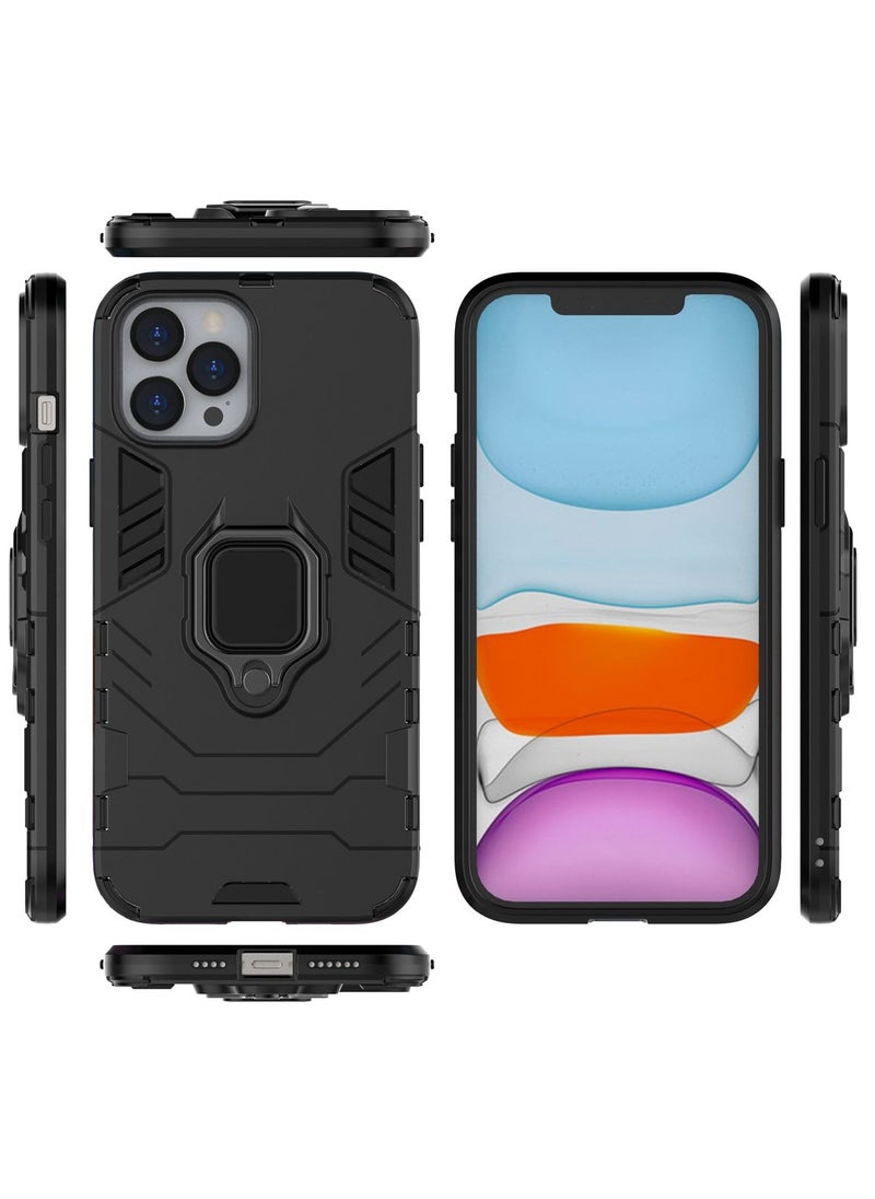 Generic Protective Phone Casev Cover for iPhone 12 pro Max with Ring Stand Black  - Image 3