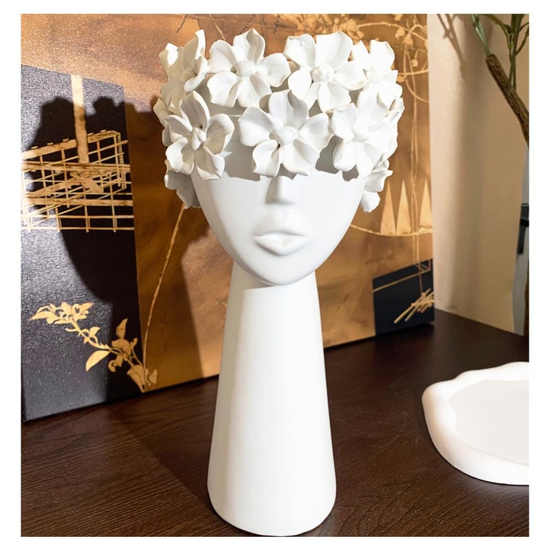 Ceramic Sculpture Female Head Face Flower Vase Decoration Unique White Centerpiece for Home Decor