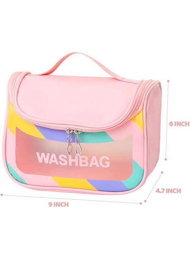 Flywind Hanging Toiletry Bag, Clear Toiletry Carry Pouch, Waterproof Toiletry Travel Bag for Men and Women, Cosmetic Makeup Bag, Toiletry Wash Storage Bag for Travel Cosmetic Bathroom (Pink) - Image 2