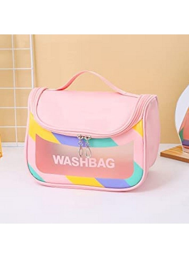 Flywind Hanging Toiletry Bag, Clear Toiletry Carry Pouch, Waterproof Toiletry Travel Bag for Men and Women, Cosmetic Makeup Bag, Toiletry Wash Storage Bag for Travel Cosmetic Bathroom (Pink) - Image 3