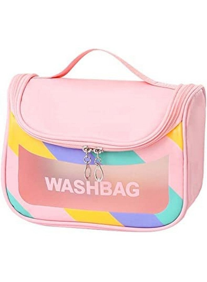 Flywind Hanging Toiletry Bag, Clear Toiletry Carry Pouch, Waterproof Toiletry Travel Bag for Men and Women, Cosmetic Makeup Bag, Toiletry Wash Storage Bag for Travel Cosmetic Bathroom (Pink) - Image 1