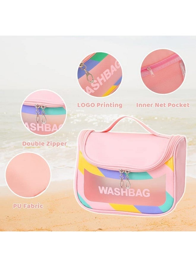 Flywind Hanging Toiletry Bag, Clear Toiletry Carry Pouch, Waterproof Toiletry Travel Bag for Men and Women, Cosmetic Makeup Bag, Toiletry Wash Storage Bag for Travel Cosmetic Bathroom (Pink) - Image 4