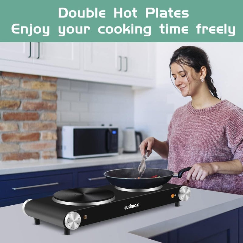 CUSIMAX Electric Stove 1500W+1000W Hot Plate, Double Cast Iron Plates for Cooking, Adjustable Thermostat - Image 5