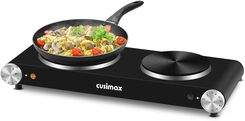 CUSIMAX Electric Stove 1500W+1000W Hot Plate, Double Cast Iron Plates for Cooking, Adjustable Thermostat - Image 1