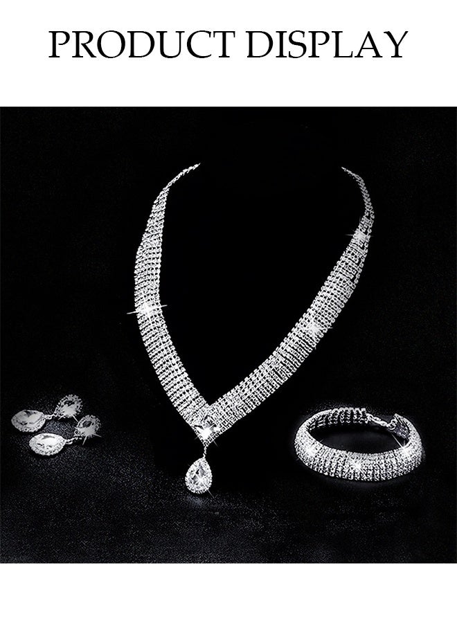DUNISO 4 Piece Clutch Bag Rhinestone Jewelry Set, Sparkling Evening Bag Envelope Wallet Earrings Necklace Bracelet for Women Dinner Party Date Wedding, Silver  - Image 4