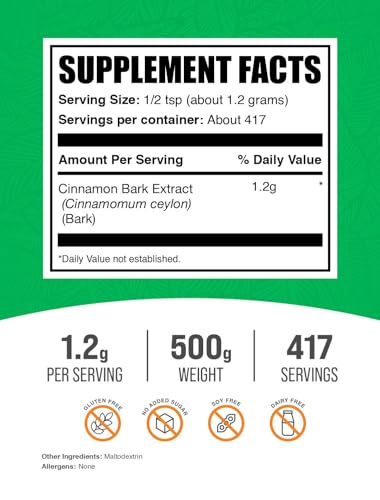 BulkSupplementscom Cinnamon Bark Extract Powder Ceylon Cinnamon Supplement Herbal Supplement Vegan Gluten Free 12g per Serving 500g 11 lbs Pack of 1 - Image 3
