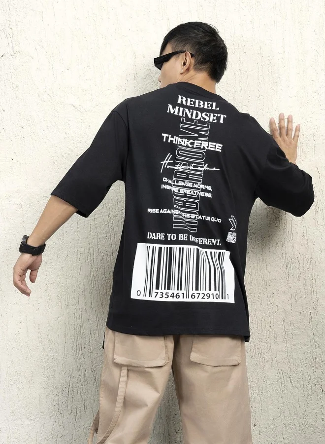 هوبرهولمي Men's Black 100% Cotton Printed Oversized T-Shirt