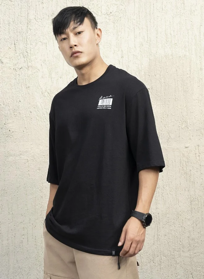 Hubberholme  Men's Black 100% Cotton Printed Oversized T-Shirt for Men | Best Price UAE