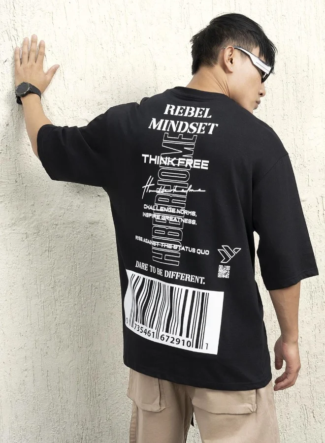 Hubberholme  Men's Black 100% Cotton Printed Oversized T-Shirt for Men | Best Price UAE