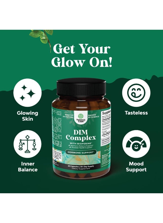 Natures Craft DIM Supplement with BioPerine and Broccoli Extract - Natural Diindolylmethane Womens Health Support and Skin Care for Women and Men Non-GMO DIM Complex 300 mg 60 Vegetarian Capsules - Image 3