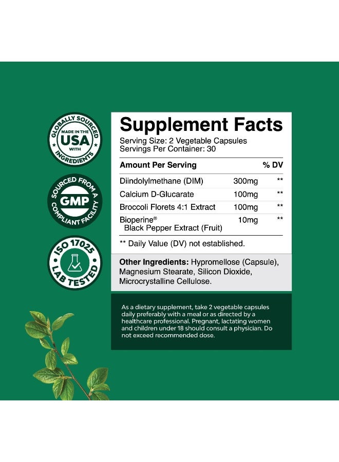Natures Craft DIM Supplement with BioPerine and Broccoli Extract - Natural Diindolylmethane Womens Health Support and Skin Care for Women and Men Non-GMO DIM Complex 300 mg 60 Vegetarian Capsules - Image 2