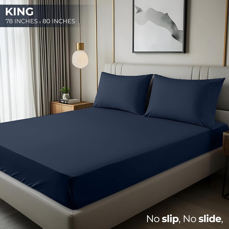 Utopia Bedding King Fitted Sheet - Bottom Sheet - Deep Pocket - Soft Microfiber - Shrinkage and Fade Resistant - Easy Care -1 Fitted Sheet Only (Navy) - Image 2