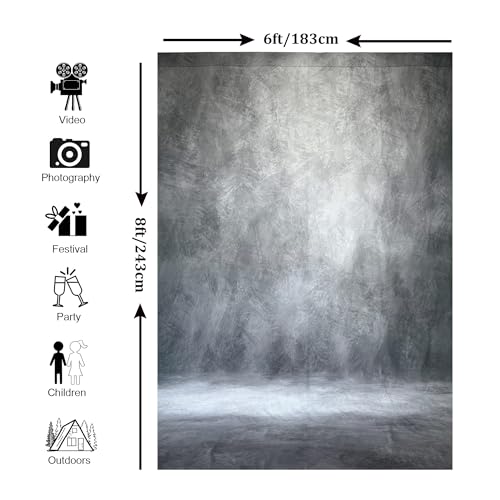 Haboke Abstract Professional Photography Backdrop for Portrait Photo Props Booth Background Photoshoot Studio with Polyester Fabric Roller Pocket on Top (6x8ft,Grey,No Stand) - Image 3