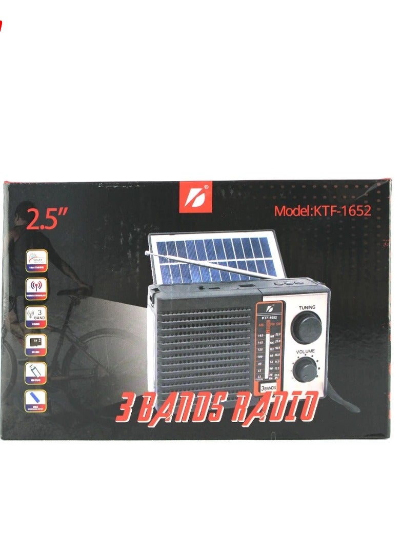 ELTRAZONE مكبر صوت KTF-1652 الأصلي يعمل بالطاقة الشمسية وراديو AM/FM ثلاثي الموجات مزود ببلوتوث وفتحة USB/TF ومصباح يدوي - Image 4
