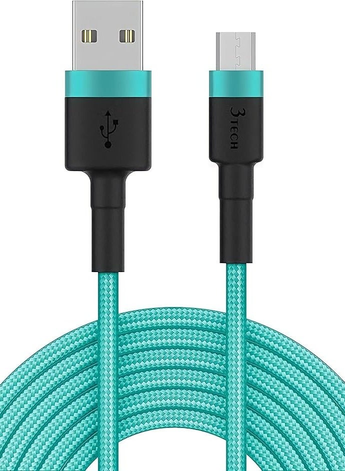 3Tech Braided Type-C to USB Data Cable – Fast Charging & Data Transfer (Turquoise)