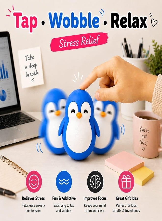 HICHISO Roly Poly Penguin Wobbler | Cute Self-Righting Penguin Desk Toy | Stress Relief Fidget Toy | Mini Penguin Collectible | Office Desk Decor & Gift (Mystic Blue, 1 pc) - Image 4