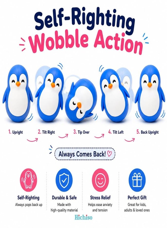 HICHISO Roly Poly Penguin Wobbler | Cute Self-Righting Penguin Desk Toy | Stress Relief Fidget Toy | Mini Penguin Collectible | Office Desk Decor & Gift (Mystic Blue, 1 pc) - Image 3
