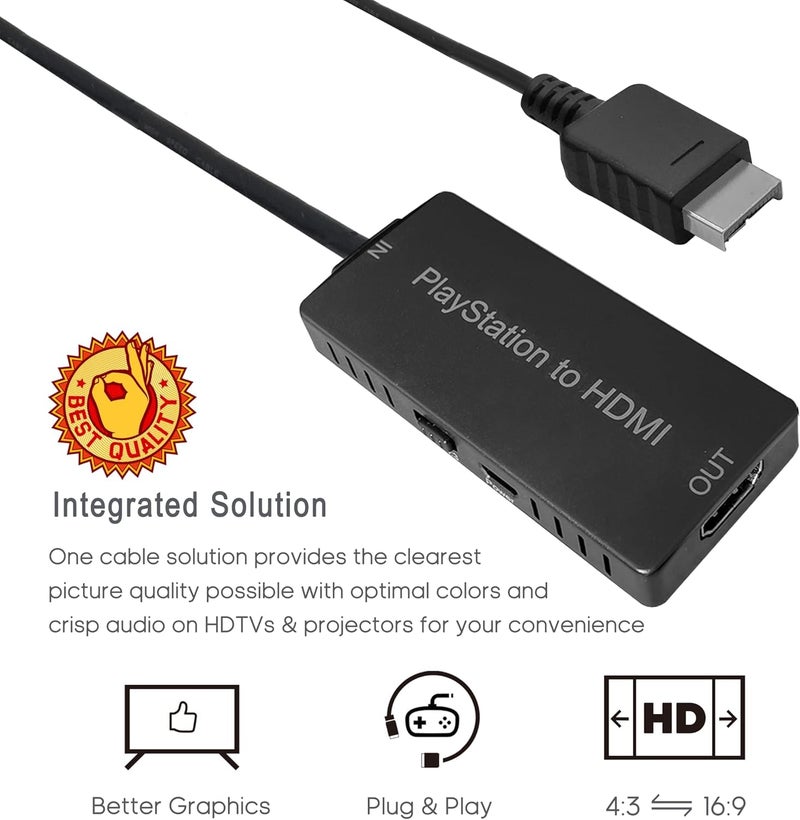 KUSTOMAZING HD Link HDMI Cable for PlayStation 2 & for PlayStation 1 Console, for PS1/PS2 to HDMI Adapter Improved Video Quality, HD Converter with 4:3/16:9 Switch HDCABLEPS2-02 - Image 5
