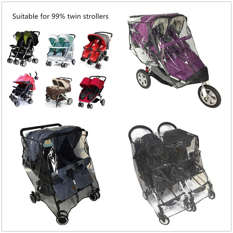 Ezkindheit Stroller Rain Cover,Universal Rain Cover for Side by Side Baby Stroller, Double Stroller Cover for Rain and Wind,Baby Outdoor Activities Accessories. - Image 2