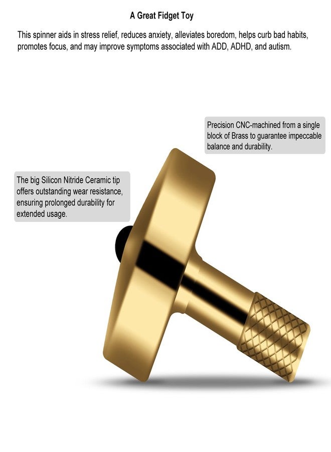 DjuiinoStar Premium Brass Spinning Top: 5-11 Minutes, Lengthened Stem, Easy to Twirl, CNC Machined, Great Time Killer, EDC Fidget Toy DST-805 - Image 3
